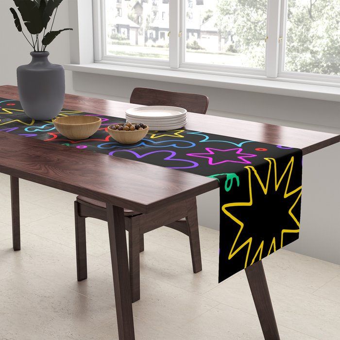 Colorful fun star doodle pattern Table Runner Gallery Image 2