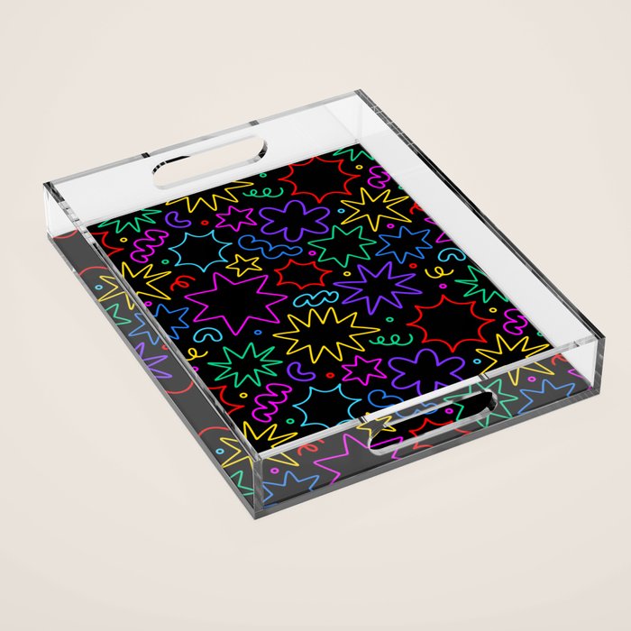 Colorful fun star doodle pattern Acrylic Tray Gallery Image 1