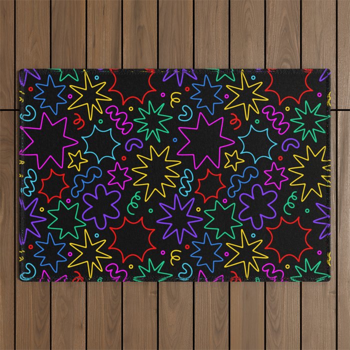 Colorful fun star doodle pattern Outdoor Rug Gallery Image 1
