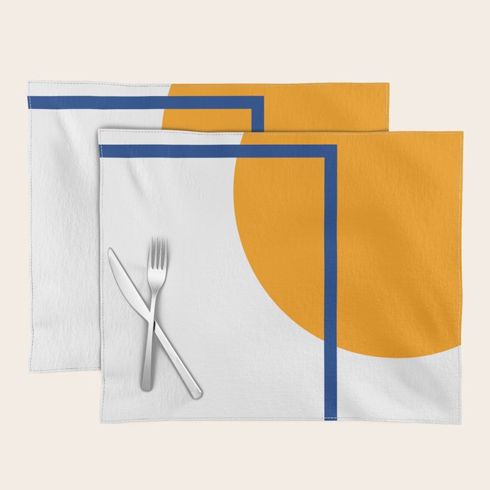Fusion Abstract Modern Geometric Minimalist Pattern in White, Navy Blue, and Orange Yellow Marigold Placemat Gallery Image 1