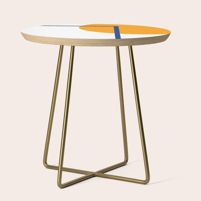 Fusion Abstract Modern Geometric Minimalist Pattern in White, Navy Blue, and Orange Yellow Marigold Side Table Gallery Image 1