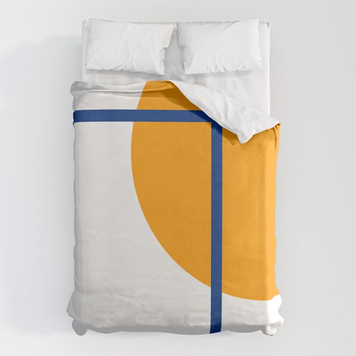 Fusion Abstract Modern Geometric Minimalist Pattern in White, Navy Blue, and Orange Yellow Marigold Duvet Cover Gallery Image 1