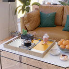 Fusion Abstract Modern Geometric Minimalist Pattern in White, Navy Blue, and Orange Yellow Marigold Serving Tray Gallery Image 2