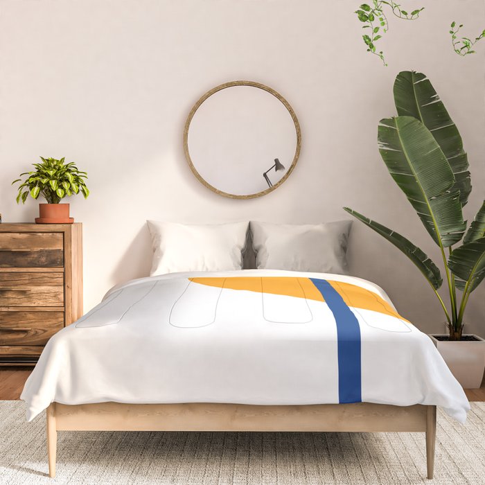Fusion Abstract Modern Geometric Minimalist Pattern in White, Navy Blue, and Orange Yellow Marigold Comforter Gallery Image 3