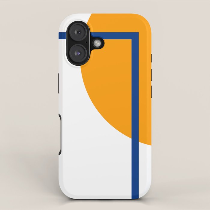 Fusion Abstract Modern Geometric Minimalist Pattern in White, Navy Blue, and Orange Yellow Marigold iPhone Case Gallery Image 1