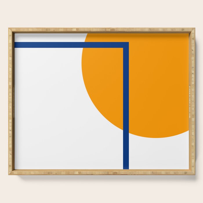 Fusion Abstract Modern Geometric Minimalist Pattern in White, Navy Blue, and Orange Yellow Marigold Serving Tray Gallery Image 1