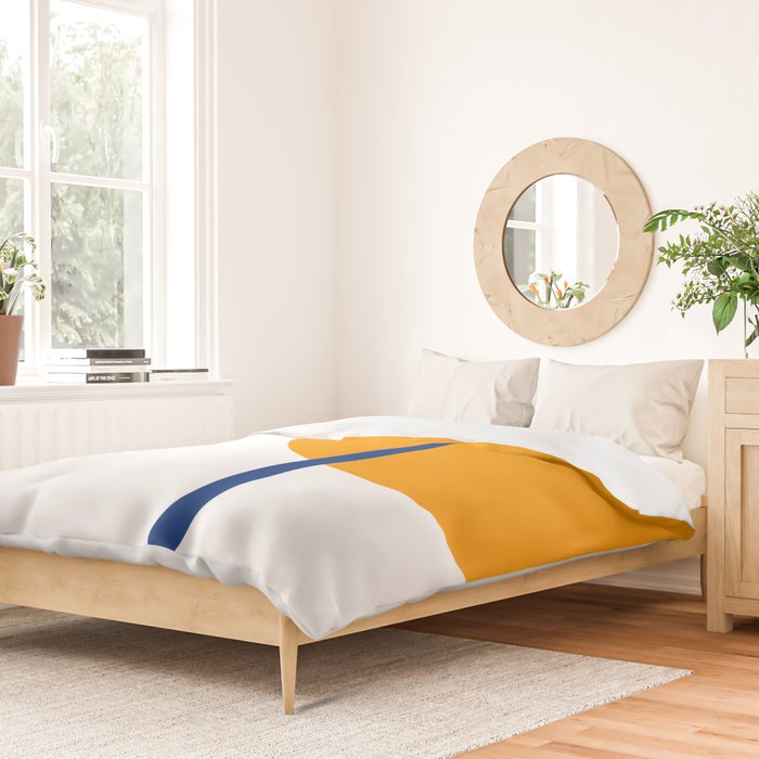 Fusion Abstract Modern Geometric Minimalist Pattern in White, Navy Blue, and Orange Yellow Marigold Duvet Cover Gallery Image 2