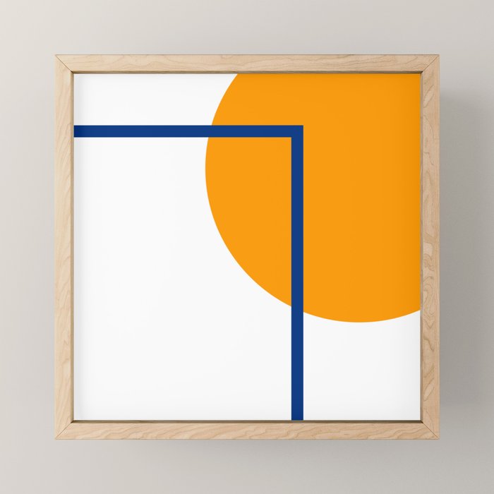 Fusion Abstract Modern Geometric Minimalist Pattern in White, Navy Blue, and Orange Yellow Marigold Mini Art Print Gallery Image 1
