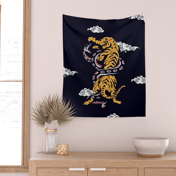 Tiger vs Snake Wall Tapestry Gallery Image 2