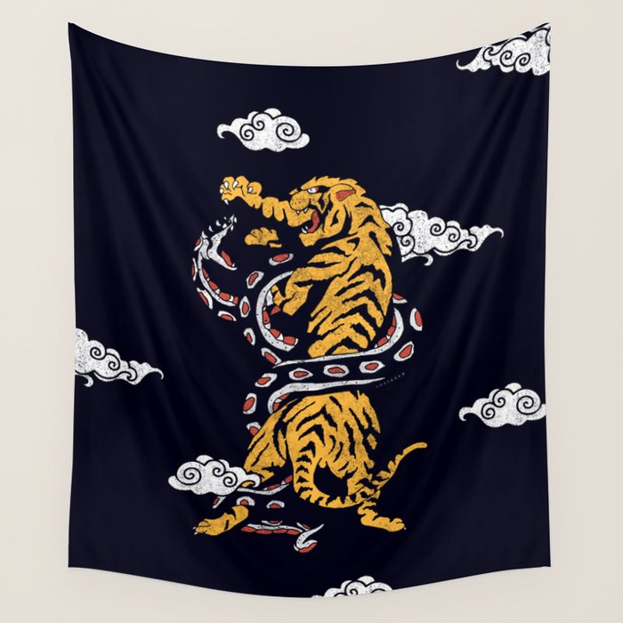 Tiger vs Snake Wall Tapestry Gallery Image 1