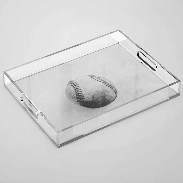 Vintage Baseball Black and White Acrylic Tray Gallery Image 1