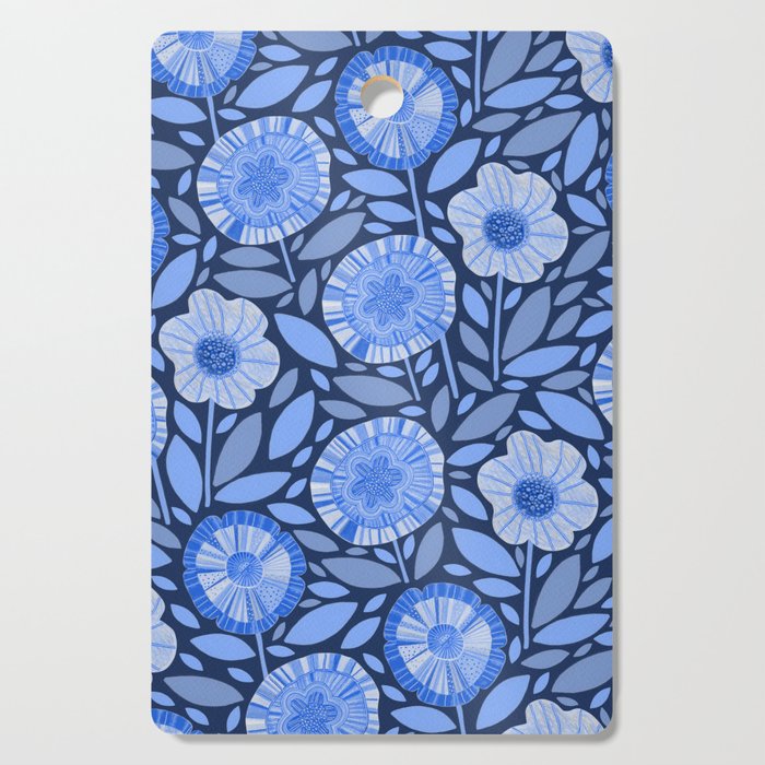 Folk Floral Blossoms in Midnight Blue Cutting Board Gallery Image 1
