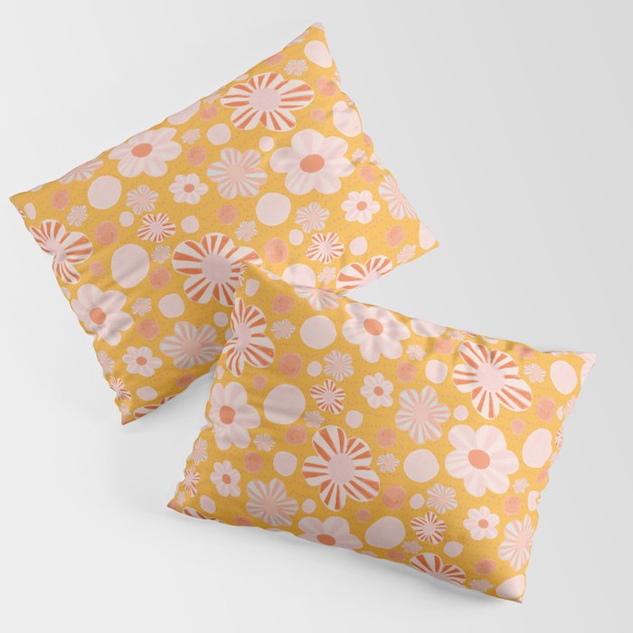 Pop Art Stripe Flowers in Retro Tangerine Pillow Sham Gallery Image 3