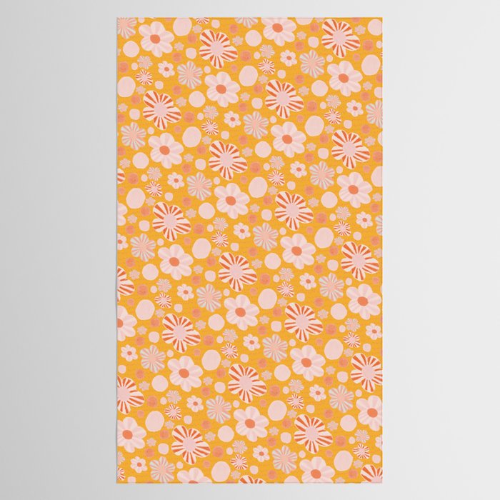 Pop Art Stripe Flowers in Retro Tangerine Tablecloth Gallery Image 2
