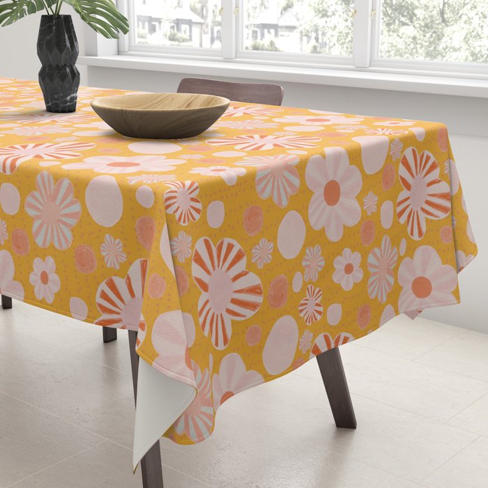 Pop Art Stripe Flowers in Retro Tangerine Tablecloth Gallery Image 3