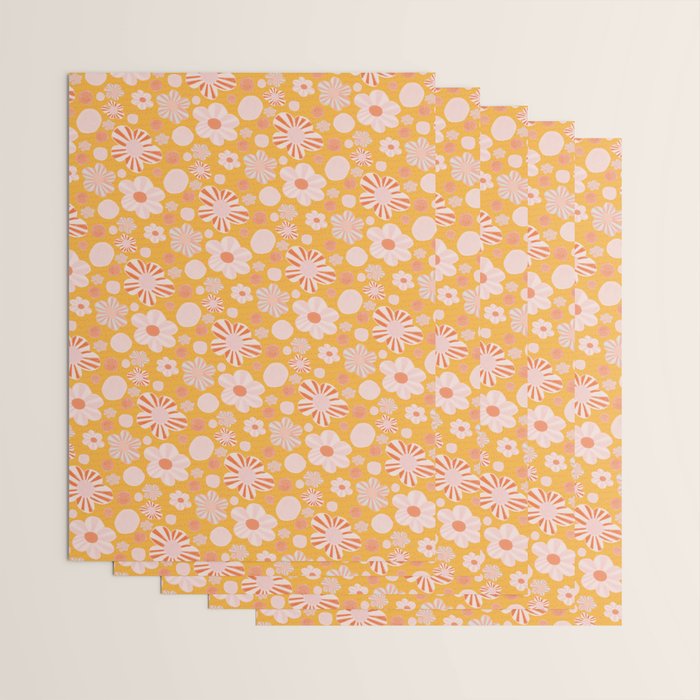 Pop Art Stripe Flowers in Retro Tangerine Wrapping Paper Gallery Image 3