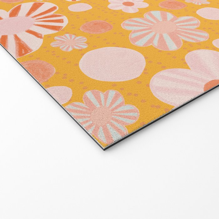 Pop Art Stripe Flowers in Retro Tangerine Welcome Mat Gallery Image 2