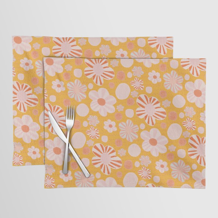 Pop Art Stripe Flowers in Retro Tangerine Placemat Gallery Image 1
