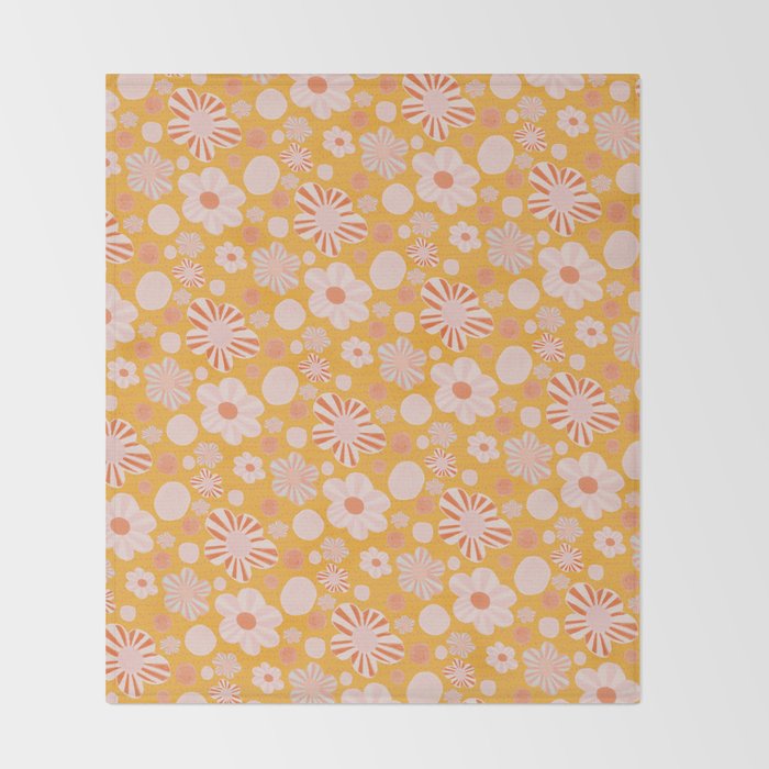 Pop Art Stripe Flowers in Retro Tangerine Throw Blanket Gallery Image 2