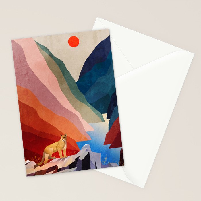 Mountain lion standing on a rock Stationery Card Gallery Image 2