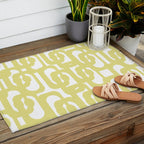 Mid Century Modern Abstract Loop Pattern in Light Linden Yellow and White Outdoor Rug Gallery Image 2