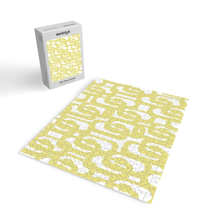 Mid Century Modern Abstract Loop Pattern in Light Linden Yellow and White Jigsaw Puzzle Gallery Image 2
