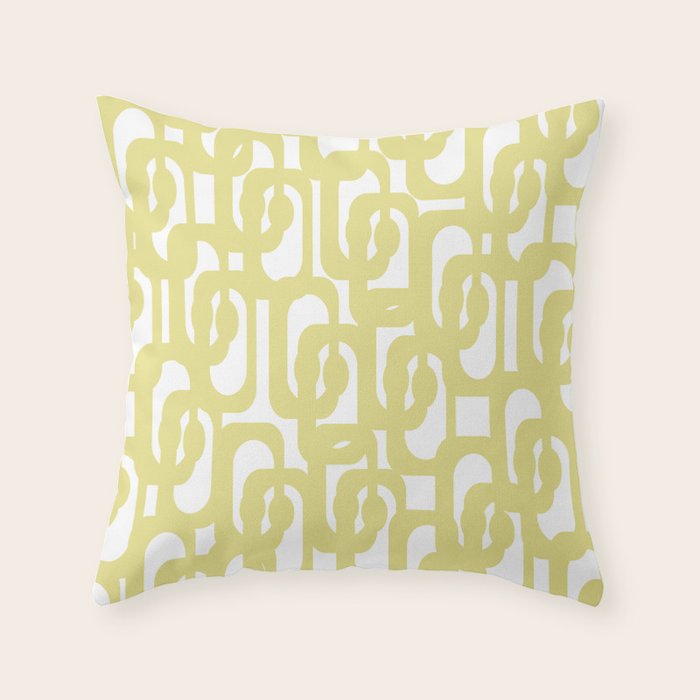 Mid Century Modern Abstract Loop Pattern in Light Linden Yellow and White Throw Pillow Gallery Image 1