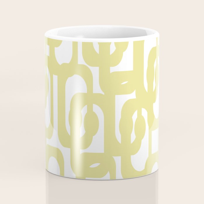 Mid Century Modern Abstract Loop Pattern in Light Linden Yellow and White Coffee Mug Gallery Image 4