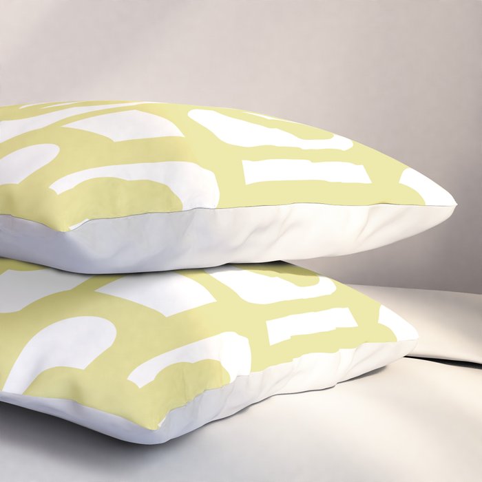 Mid Century Modern Abstract Loop Pattern in Light Linden Yellow and White Pillow Sham Gallery Image 3