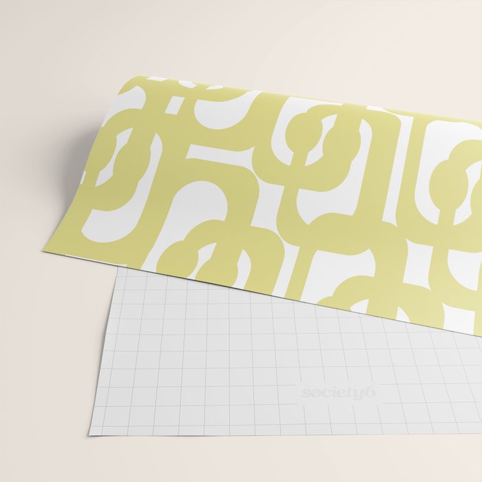 Mid Century Modern Abstract Loop Pattern in Light Linden Yellow and White Wrapping Paper Gallery Image 2