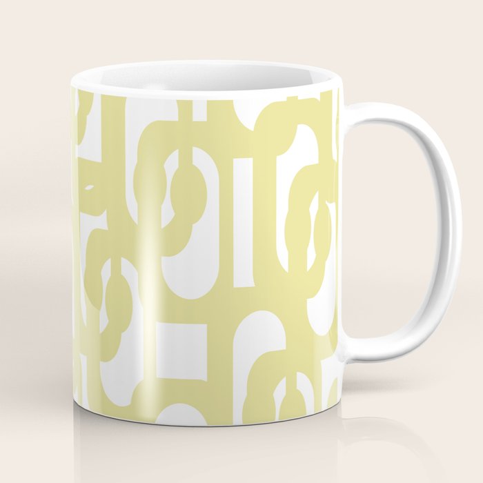 Mid Century Modern Abstract Loop Pattern in Light Linden Yellow and White Coffee Mug Gallery Image 1