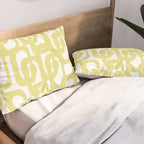 Mid Century Modern Abstract Loop Pattern in Light Linden Yellow and White Pillow Sham Gallery Image 2