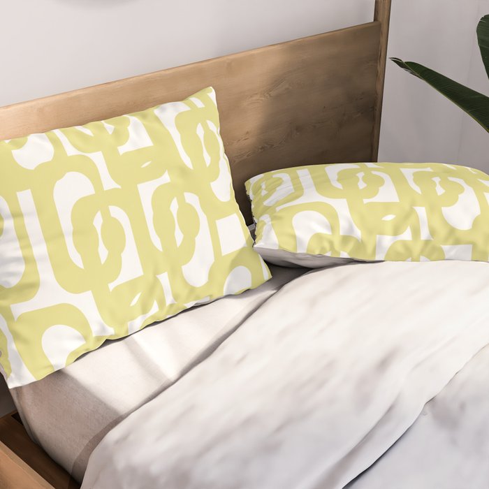 Mid Century Modern Abstract Loop Pattern in Light Linden Yellow and White Pillow Sham Gallery Image 2