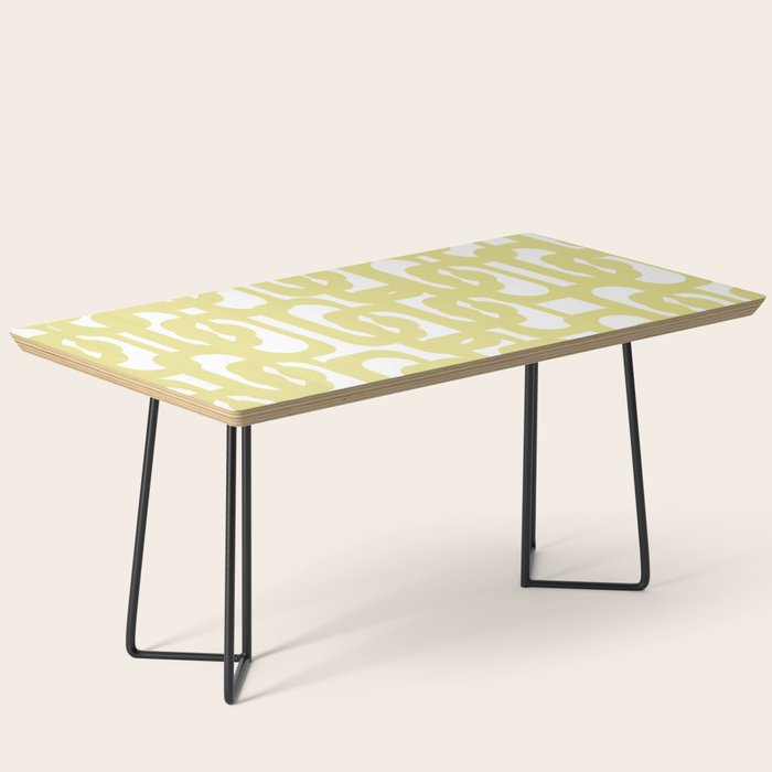 Mid Century Modern Abstract Loop Pattern in Light Linden Yellow and White Coffee Table Gallery Image 1