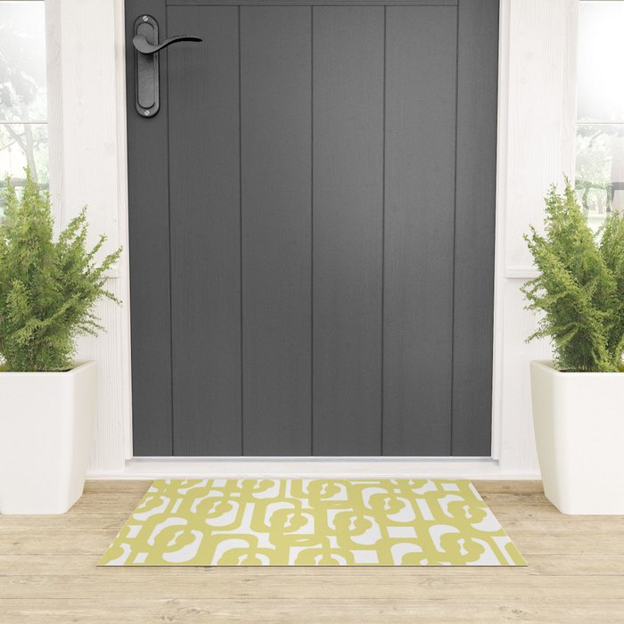 Mid Century Modern Abstract Loop Pattern in Light Linden Yellow and White Welcome Mat Gallery Image 3