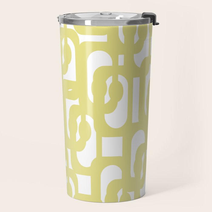Mid Century Modern Abstract Loop Pattern in Light Linden Yellow and White Travel Mug Gallery Image 2
