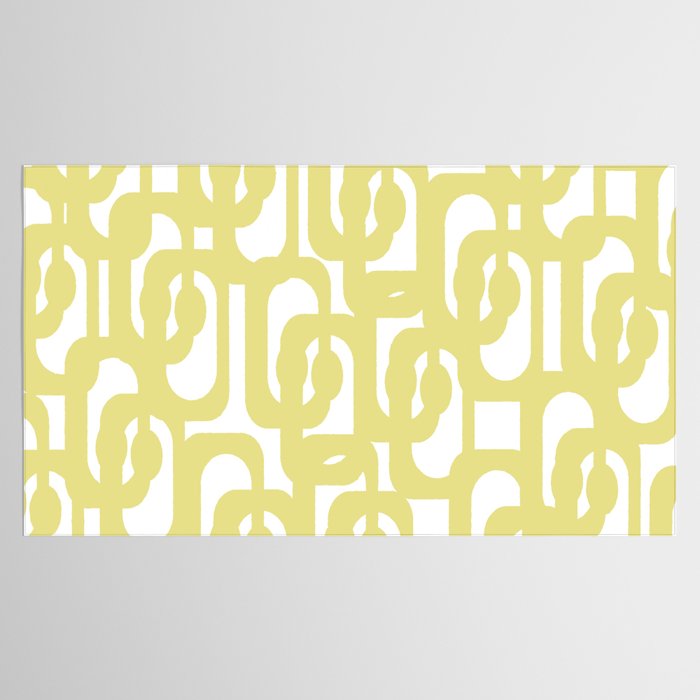 Mid Century Modern Abstract Loop Pattern in Light Linden Yellow and White Tablecloth Gallery Image 2