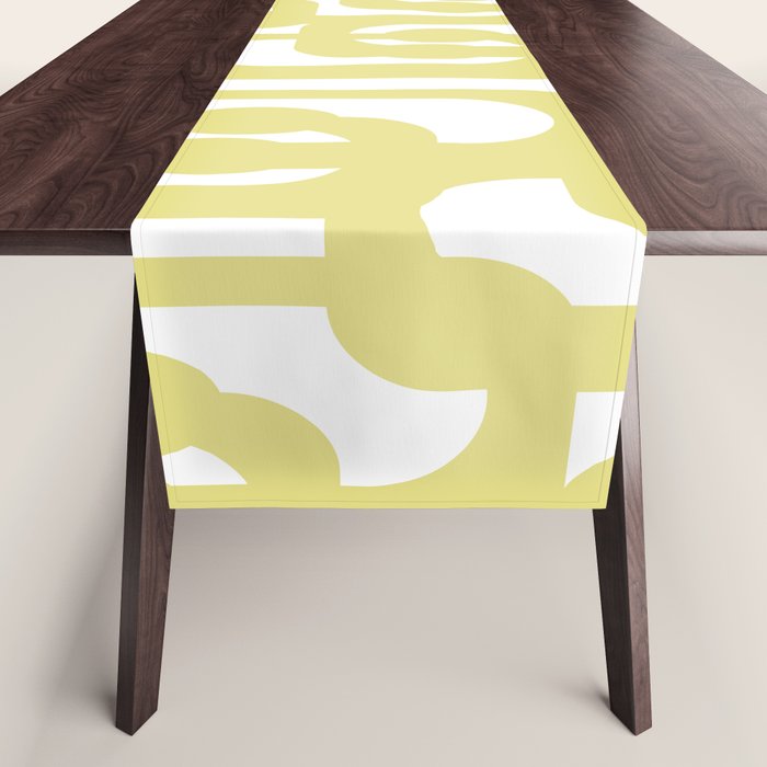 Mid Century Modern Abstract Loop Pattern in Light Linden Yellow and White Table Runner Gallery Image 1