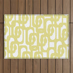 Mid Century Modern Abstract Loop Pattern in Light Linden Yellow and White Outdoor Rug Gallery Image 1
