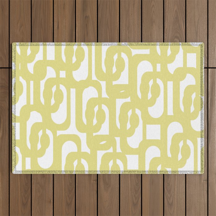 Mid Century Modern Abstract Loop Pattern in Light Linden Yellow and White Outdoor Rug Gallery Image 1