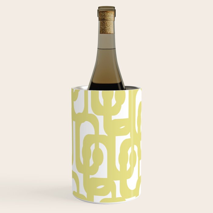 Mid Century Modern Abstract Loop Pattern in Light Linden Yellow and White Wine Chiller Gallery Image 1