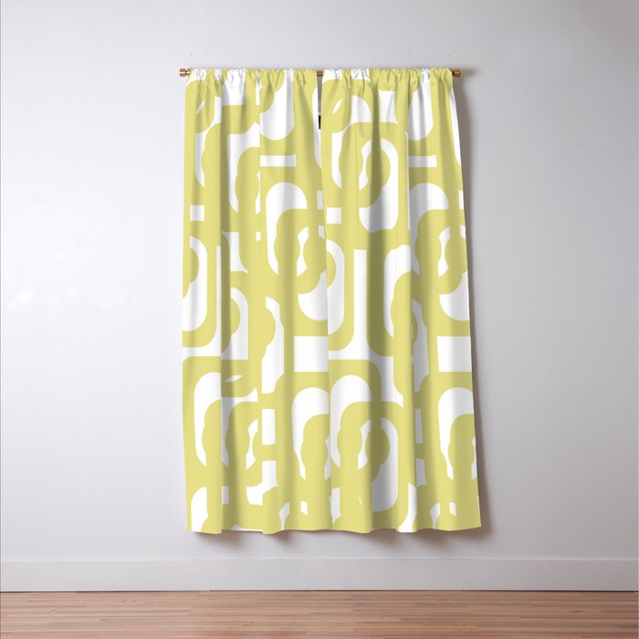 Mid Century Modern Abstract Loop Pattern in Light Linden Yellow and White Window Curtain Gallery Image 3