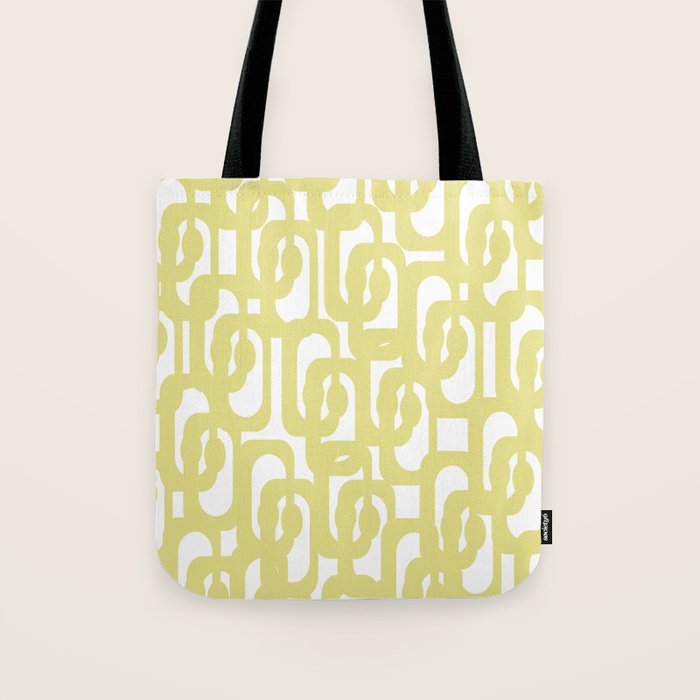 Mid Century Modern Abstract Loop Pattern in Light Linden Yellow and White Tote Bag Gallery Image 1