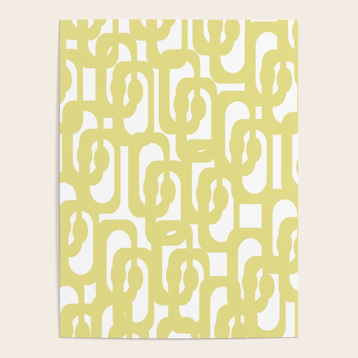 Mid Century Modern Abstract Loop Pattern in Light Linden Yellow and White Poster Gallery Image 4