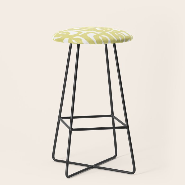 Mid Century Modern Abstract Loop Pattern in Light Linden Yellow and White Stool Gallery Image 1