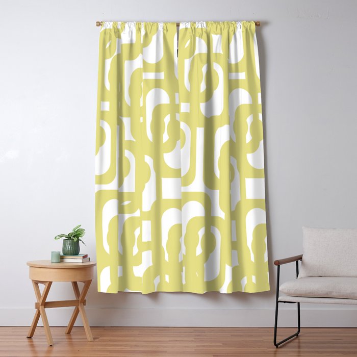 Mid Century Modern Abstract Loop Pattern in Light Linden Yellow and White Window Curtain Gallery Image 5