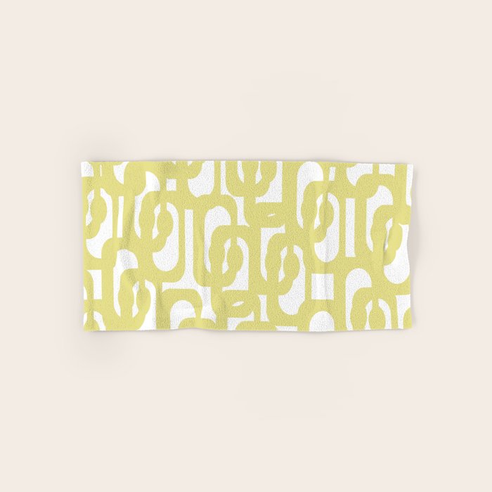 Mid Century Modern Abstract Loop Pattern in Light Linden Yellow and White Bath Towel Gallery Image 1