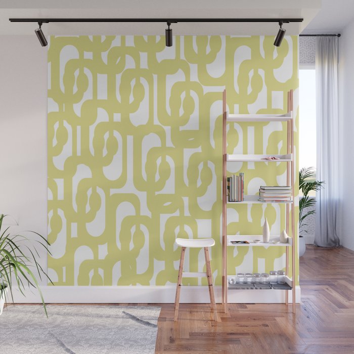Mid Century Modern Abstract Loop Pattern in Light Linden Yellow and White Wall Mural Gallery Image 1