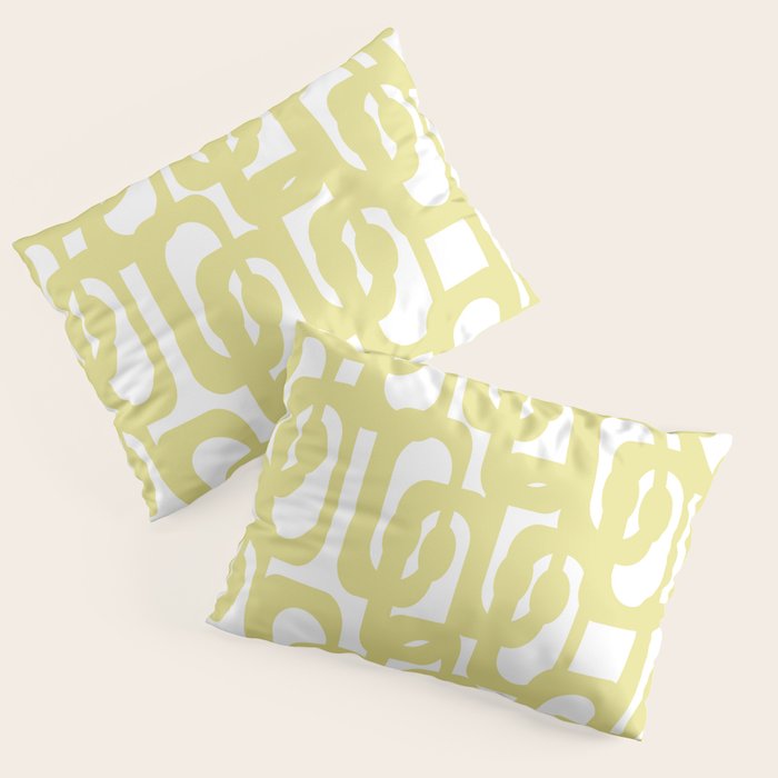 Mid Century Modern Abstract Loop Pattern in Light Linden Yellow and White Pillow Sham Gallery Image 3