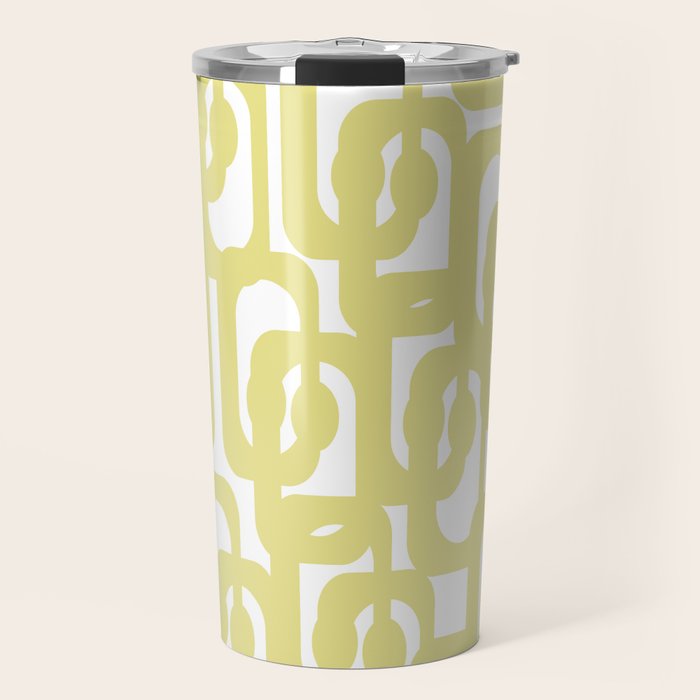 Mid Century Modern Abstract Loop Pattern in Light Linden Yellow and White Travel Mug Gallery Image 1